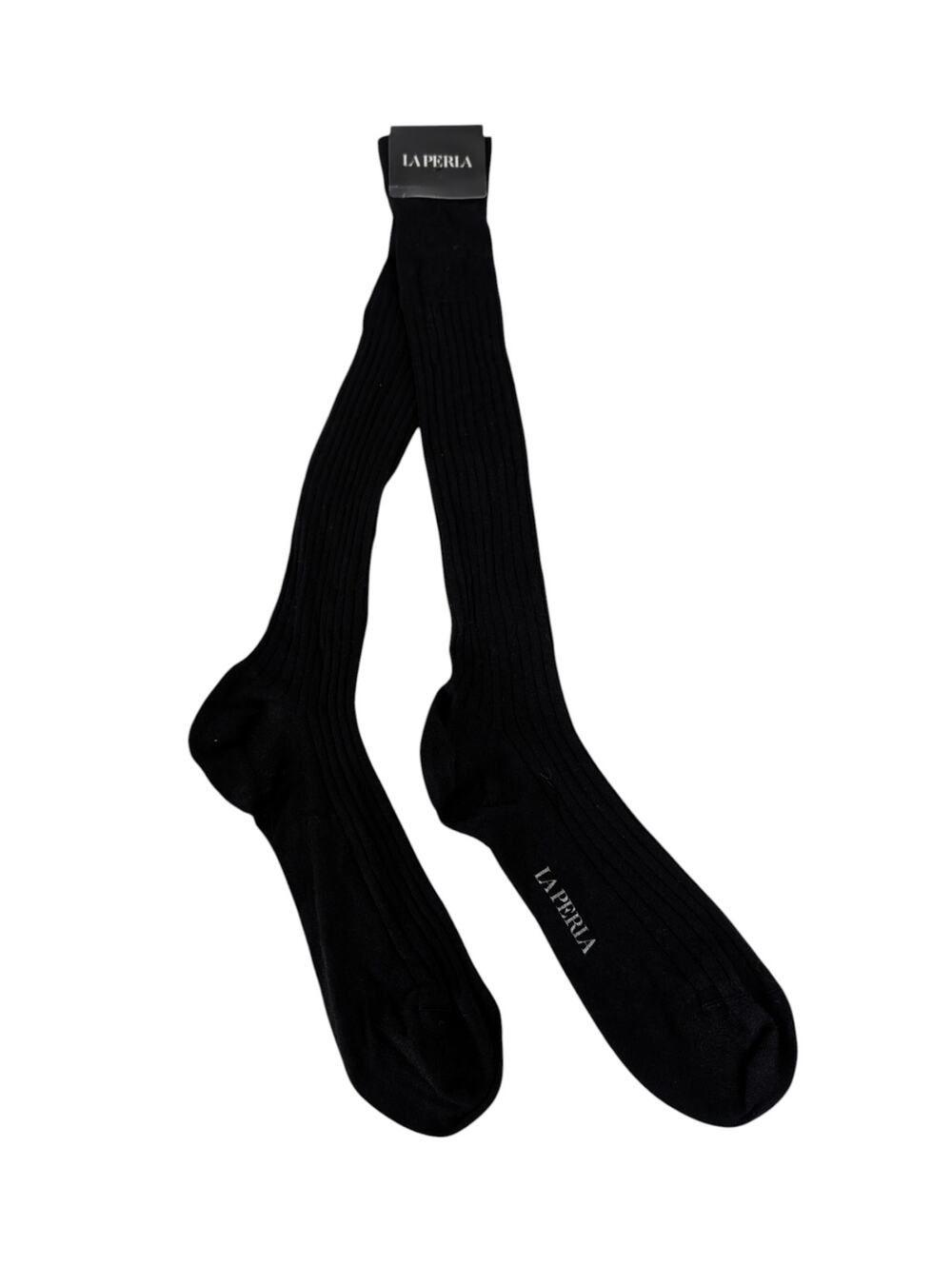 NWT La Perla Black Ribbed Cashmere Silk Tall Socks Mens Size 11